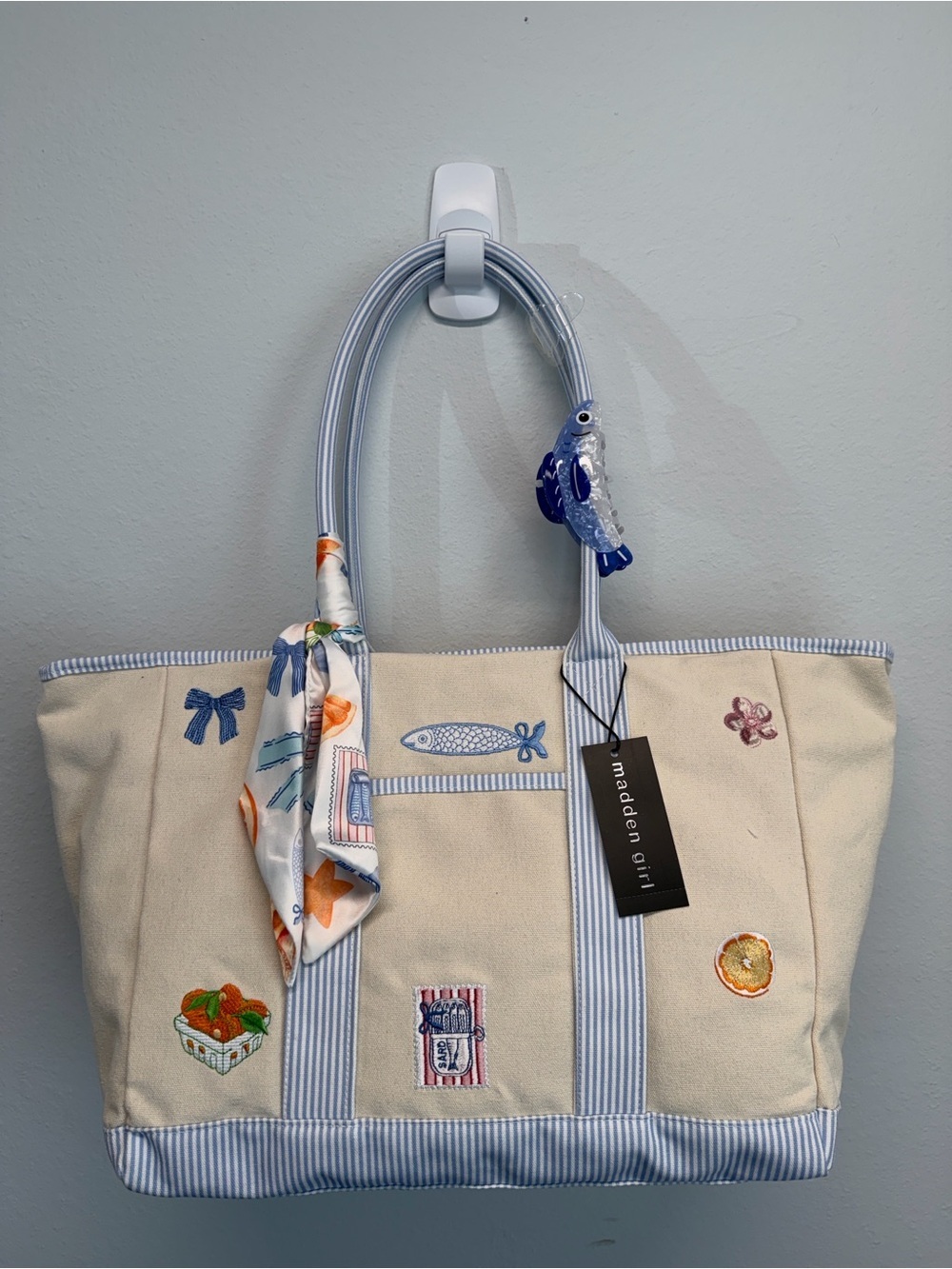 Madden Girl | Sardine Canvas Tote w/ Scarf, Hair Clip & Crossbody Strap